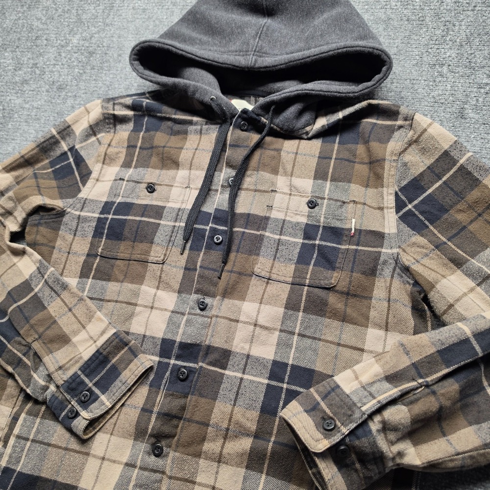 Active Ride Shop Mens Hooded Flannel Shirt Jacket Medium Brown Plaid Shacket